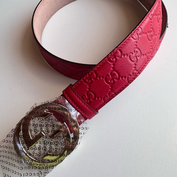 Gucci Red Embossed Leather Belt - Picture 1 of 5